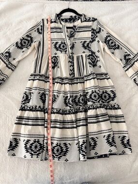 Anthropologie Devotion Black & Cream Aztec Tiered Dress